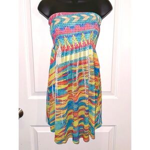 S-12 colorful strapless dress embellished with rhinestones